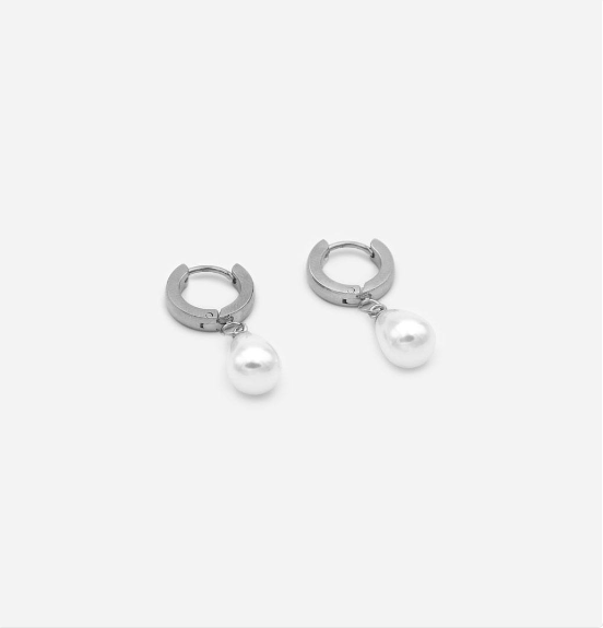 Gioyes stainless steel earrings &quot;Hoops &amp;amp; Pearls&quot; women